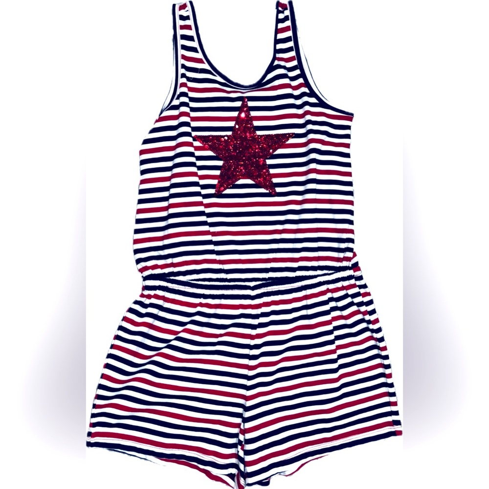 PLACE -Red, White, & Blue Romper. LG (10/12)